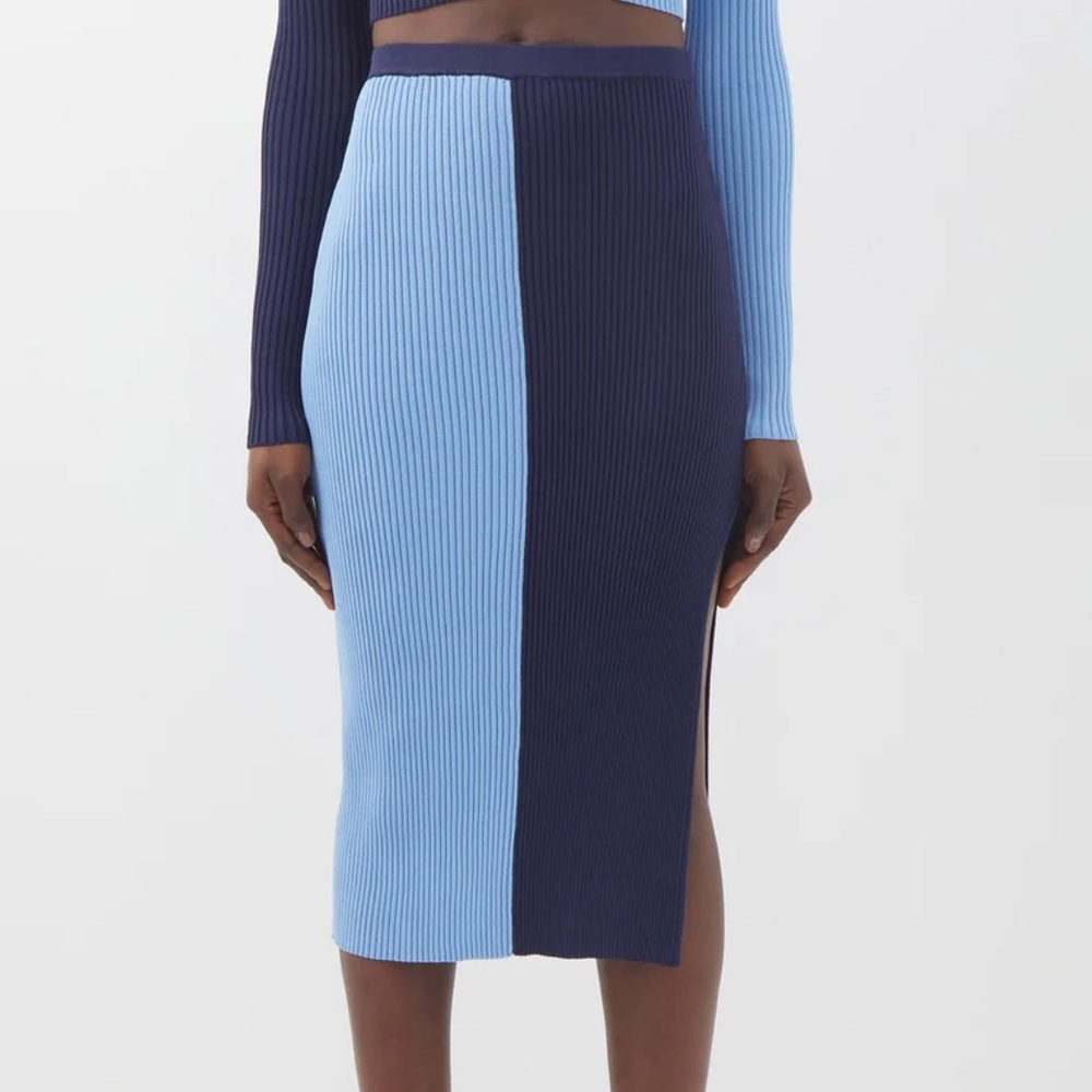 NWOT Staud Lorraine Navy and Blue Midi Skirt XS